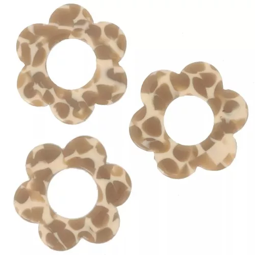 Colgantes flor de acetato 18 mm - Moteado Caramelo - Beige x10