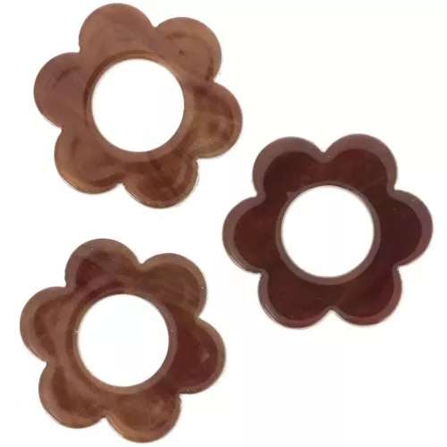 Colgantes flor de acetato 18 mm - Marrón oscuro jaspeado x10