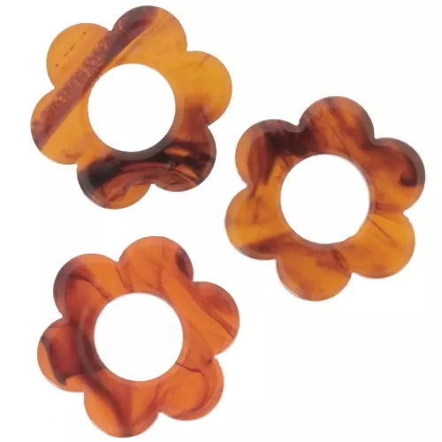 Colgantes flor de acetato 18 mm - Ámbar jaspeado - Marrón oscuro x10