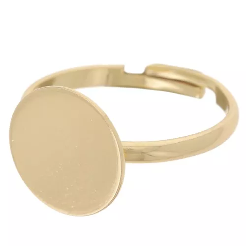 Anillo fino ajustable para cabujón redondo base plana 12 mm - Dorado x1