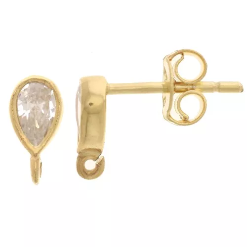 Ganchos pendientes 8x4 mm Óxido de circonio - Plata 925 Dorado con oro fino x2