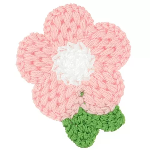 Colgante flor de ganchillo 47x40 mm - Rosa claro - Blanco - Verde x1
