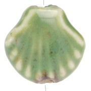 14 mm Cuentas de cerámica de concha - Verde - Negro moteado x4