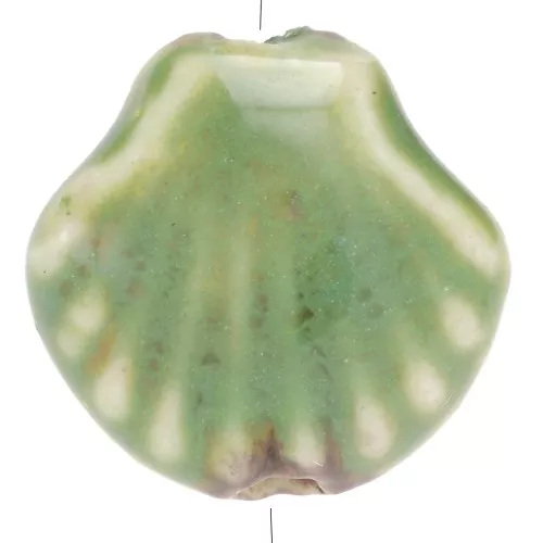 14 mm Cuentas de cerámica de concha - Verde - Negro moteado x4