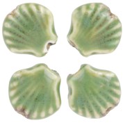 14 mm Cuentas de cerámica de concha - Verde - Negro moteado x4