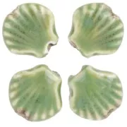 14 mm Cuentas de cerámica de concha - Verde - Negro moteado x4