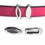 Cuenta pasante hoja 14 mm para cordón 10 mm Chapado Plateado envejecido x1