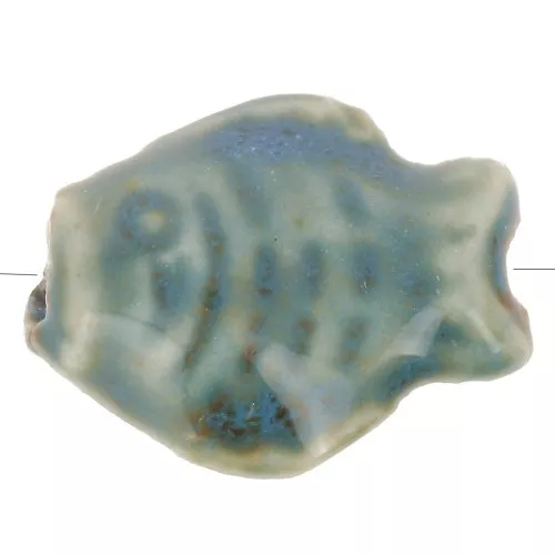 Cuenta pez cerámica 14x19 mm - Azul pato jaspeado - Beige x1