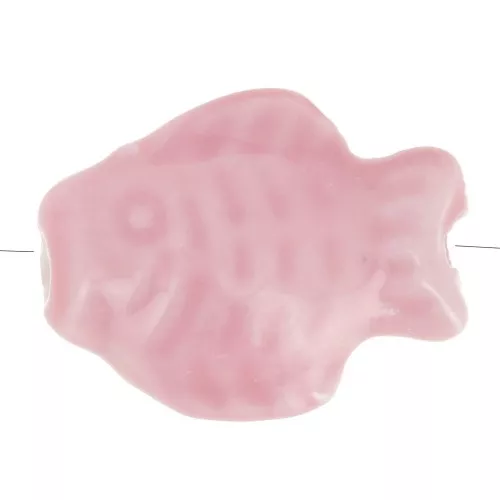 Cuenta pez de cerámica 14x19 mm - Rosa x1