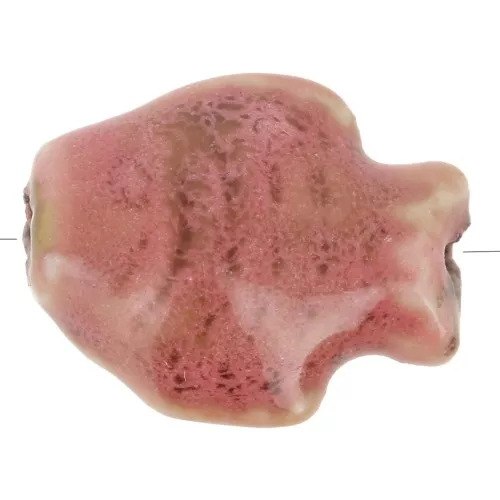 Cuenta pez cerámica 14x19 mm - Jaspeado rosa coral - Beige x1
