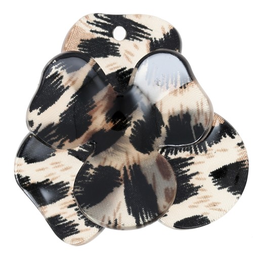 Colgante acrílico Flor en Relieve 45x50 mm - Leopardo Negro - Marrón x1