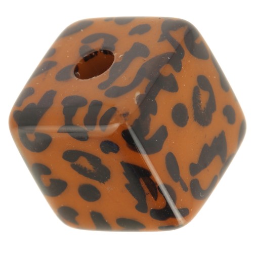 Cuenta cubo acrílico 15 mm - estampado leopardo - Marrón - Negro x1