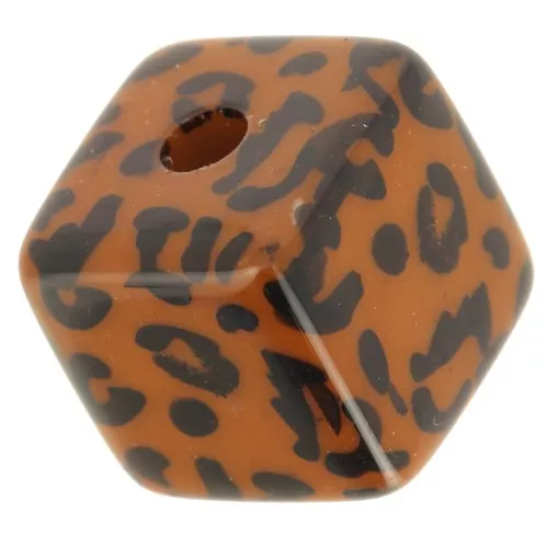 Cuenta cubo acrílico 15 mm - estampado leopardo - Marrón - Negro x1