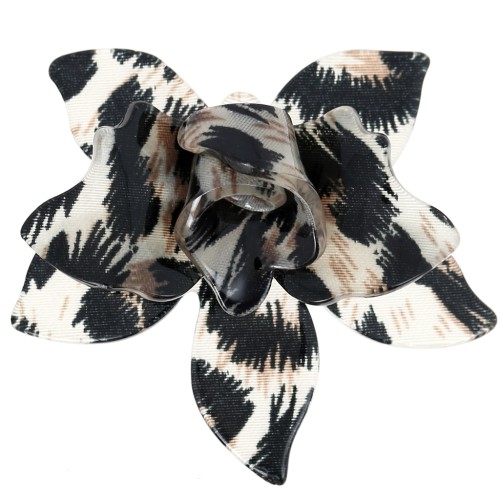 Colgante acrílico en relieve flor 40x42,5 mm - Leopardo negro - Marrón x1