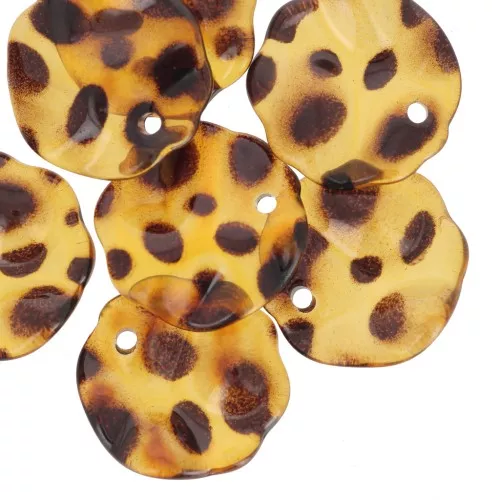 Lentejuelas redondas plisadas de pétalos de flores acrílicas de 19 mm - Marrón moteado x12