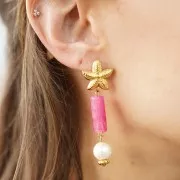 Cuentas de tubo rectas 20x8 mm en acrílico transparente - Marrón jaspeado x10