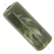 Cuentas de tubo rectas 20x8 mm en acrílico opaco - Verde oscuro jaspeado x10