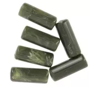 Cuentas de tubo rectas 20x8 mm en acrílico opaco - Verde oscuro jaspeado x10