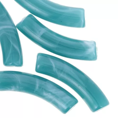 Abalorios acrílicos opacos tubo curvado 32x8 mm - Pato azul jaspeado x6