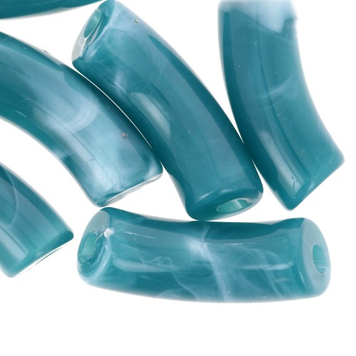 Cuentas tubo curvadas 35x11mm en acrílico opaco - Pato azul jaspeado x6