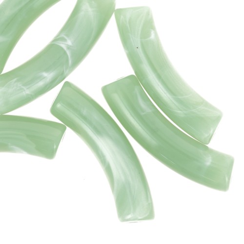 Cuentas de tubo curvado en acrílico opaco 32x8mm - Liquen jaspeado x6