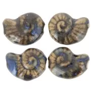 Cuenta de cerámica de concha 20x16 mm - Marrón oscuro - Azul jaspeado x1