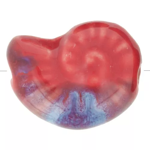 Cuenta de cerámica de concha 20x16 mm - Rojo - Azul jaspeado x1