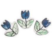 Cuenta de cerámica Flor de tulipán 16x14,5 mm - Blanco - Azul - Verde x1