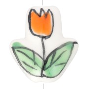 Cuenta de cerámica Flor de tulipán 16x14,5 mm - Blanco - Naranja - Verde x1