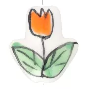 Cuenta de cerámica Flor de tulipán 16x14,5 mm - Blanco - Naranja - Verde x1
