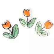 Cuenta de cerámica Flor de tulipán 16x14,5 mm - Blanco - Naranja - Verde x1