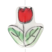 Cuenta de cerámica Flor de tulipán 16x14,5 mm - Blanco - Rojo - Verde x1