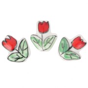 Cuenta de cerámica Flor de tulipán 16x14,5 mm - Blanco - Rojo - Verde x1