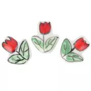 Cuenta de cerámica Flor de tulipán 16x14,5 mm - Blanco - Rojo - Verde x1