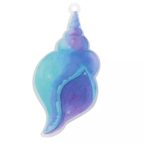 Colgante Concha Acrílica 50x24 mm - Turquesa - Purpurina Violeta x1