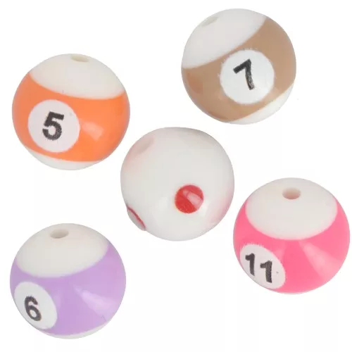 Cuentas redondas 16 mm - Bolas de billar acrílicas - Blanco - Multicolor x6