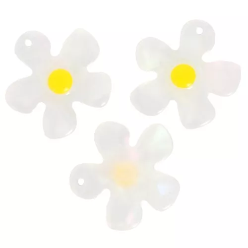 Dije flor de acetato 20 mm - Perla transparente - Amarillo x1