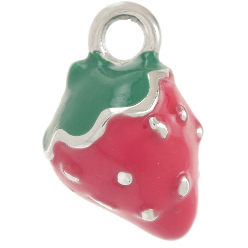 Dije de fresa 11x8 mm Resina epoxi - Acero inoxidable 304L - Rojo x1