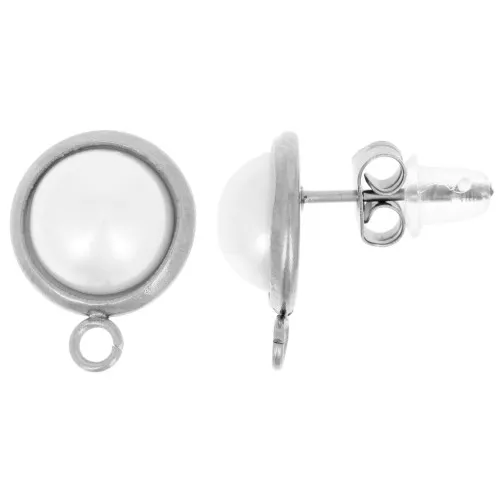 Ganchos pendientes redondos de 10 mm con cabujón de imitación nácar - Acero inoxidable 304L x2
