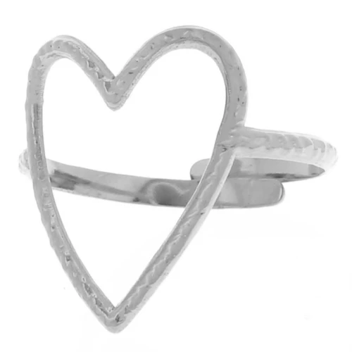 Anillo corazón martillado calado ajustable 19x15 mm - S. 52 a 58 - Acero inoxidable 304L x1