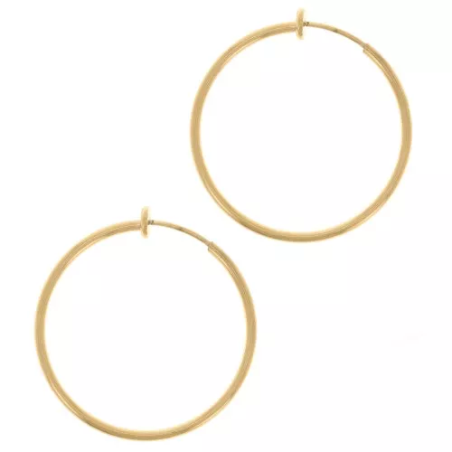 Pendientes de aro - Para orejas no perforadas 30 mm - Acero inoxidable 304L Dorado x2