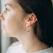 Pendientes de aro - Para orejas no perforadas 30 mm - Acero inoxidable 304L Dorado x2