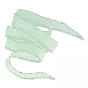 Cinta de seda con puntadas plateada 15 mm Mint x85cm