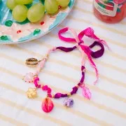 Cinta de seda 25 mm Tie and Dye Meadow Burdeos/Green Turq/Mint x85cm