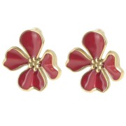 22 mm Flor Ganchos pendientes con resina epoxi - Acero inoxidable 304L Dorado - Rojo x2