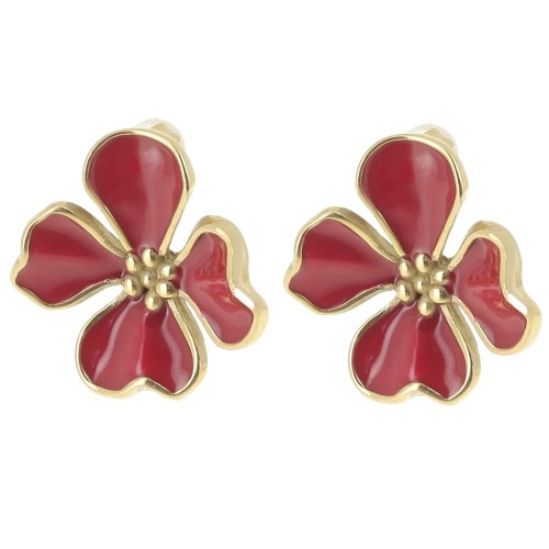 22 mm Flor Ganchos pendientes con resina epoxi - Acero inoxidable 304L Dorado - Rojo x2