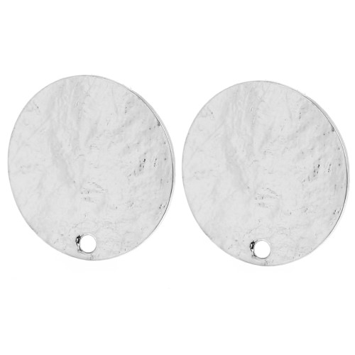 Ganchos pendientes redondos 15,5 mm efecto martillado - Plateado fino x2