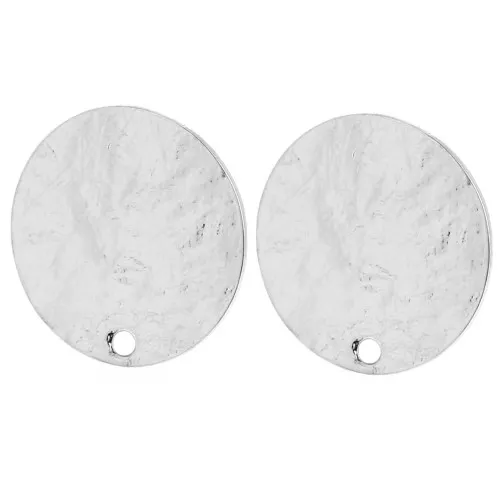 Ganchos pendientes redondos 15,5 mm efecto martillado - Plateado fino x2