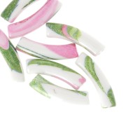 Cuentas tubo curvadas de acrílico opaco 32x8 mm - Motivo flor - Blanco - Rosa x4|raw }}