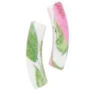 Cuentas tubo curvadas de acrílico opaco 32x8 mm - Motivo flor - Blanco - Rosa x4